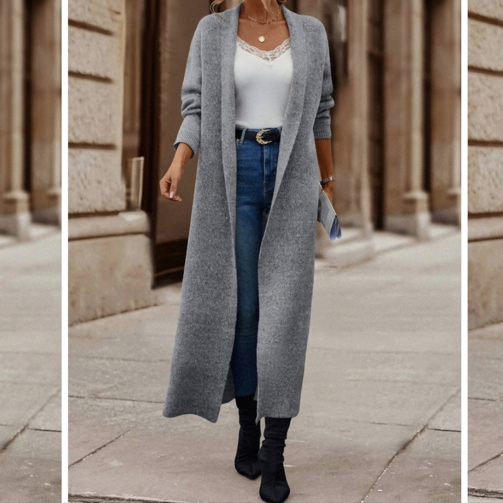 Silence + Nosie Oversized Cardigan Long  grey Duster sweater with side pockets - Picture 3 of 8
